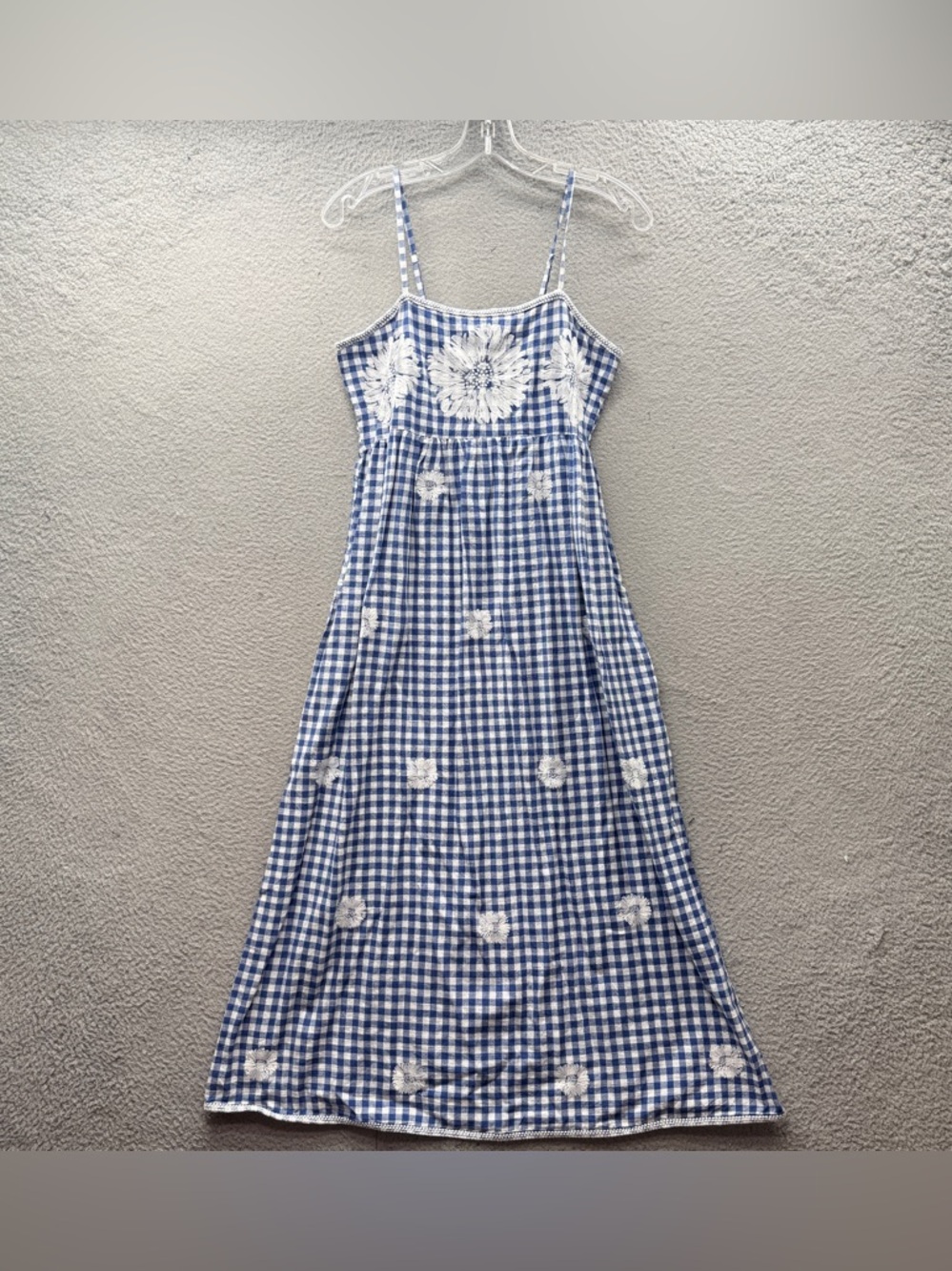 Nimo With Love Tuckernuck Gingham Floral Embroidery Sleeveless Maxi Dress Size S